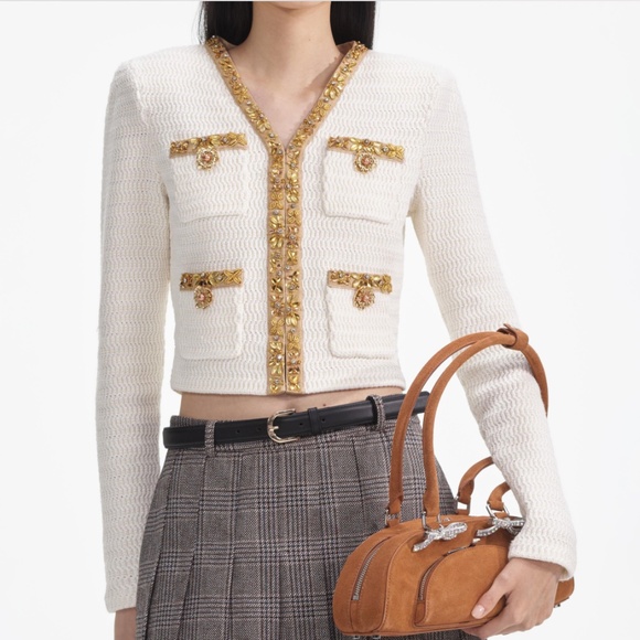 self-portrait Cream Lurex Knit Cardigan - Size Small - MSRP $555 - NWT - Picture 4 of 5